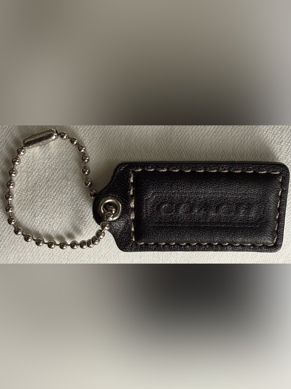 Coach Leather Key Tag with Bead Chain - Black
